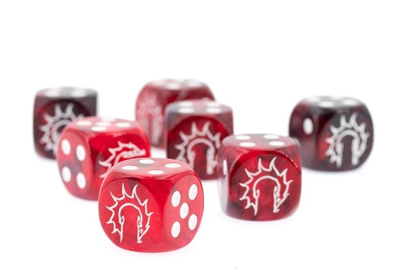 Conquest First Blood Logo on Dark Red/Black Marbled Dice - 24 per pack