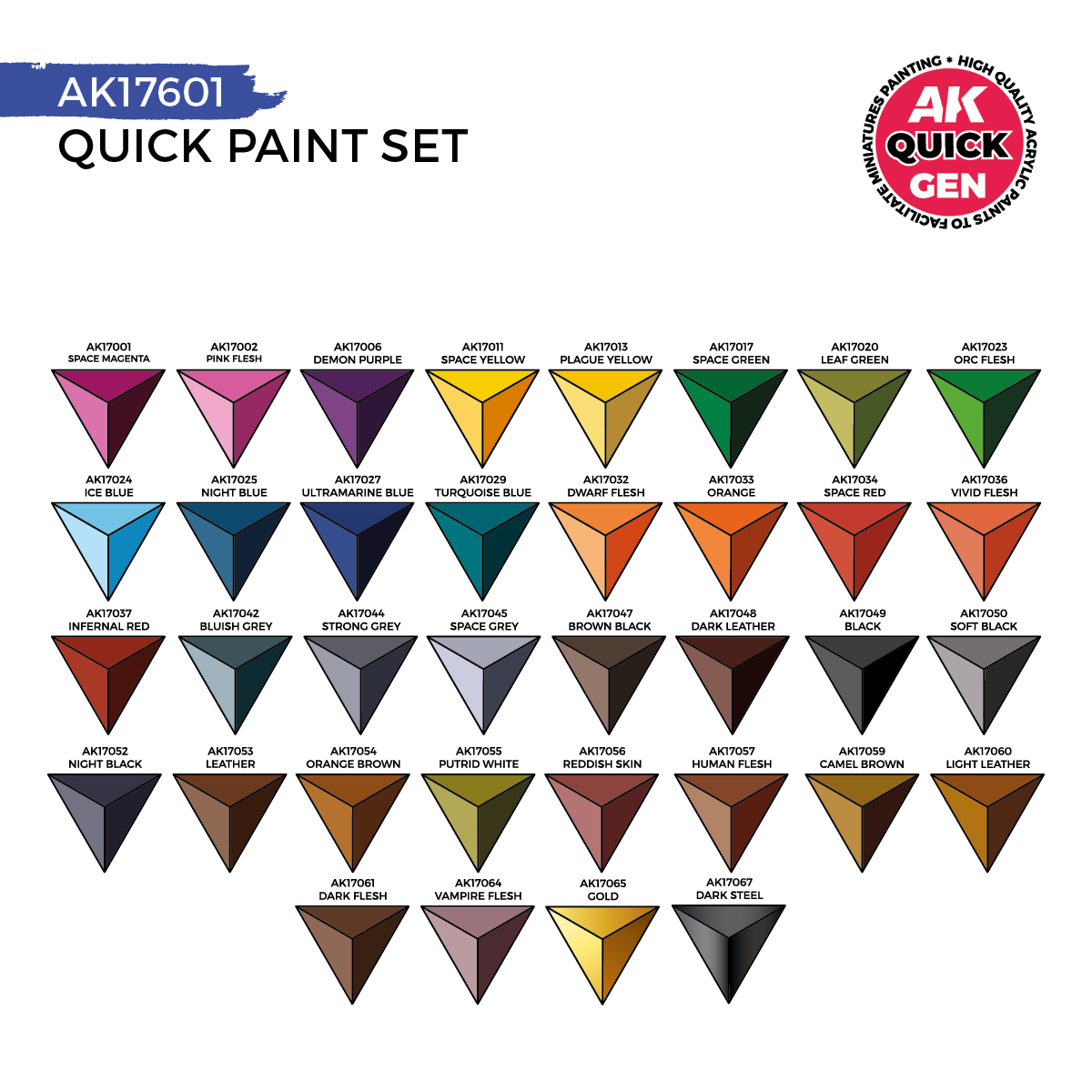 AK17601 Quick Paint Set (36 Quick Gen + 2 Brushes) - Quick Gen Set