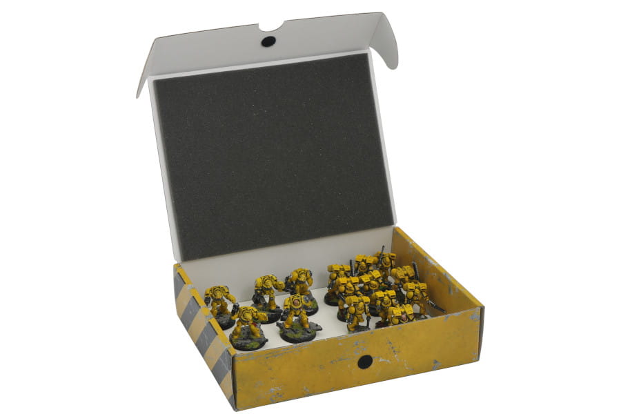 Half-sized Small Box for magnetically-based miniatures + metal plate on the inside rear side of the box [SAFE-HSS-MAG02]