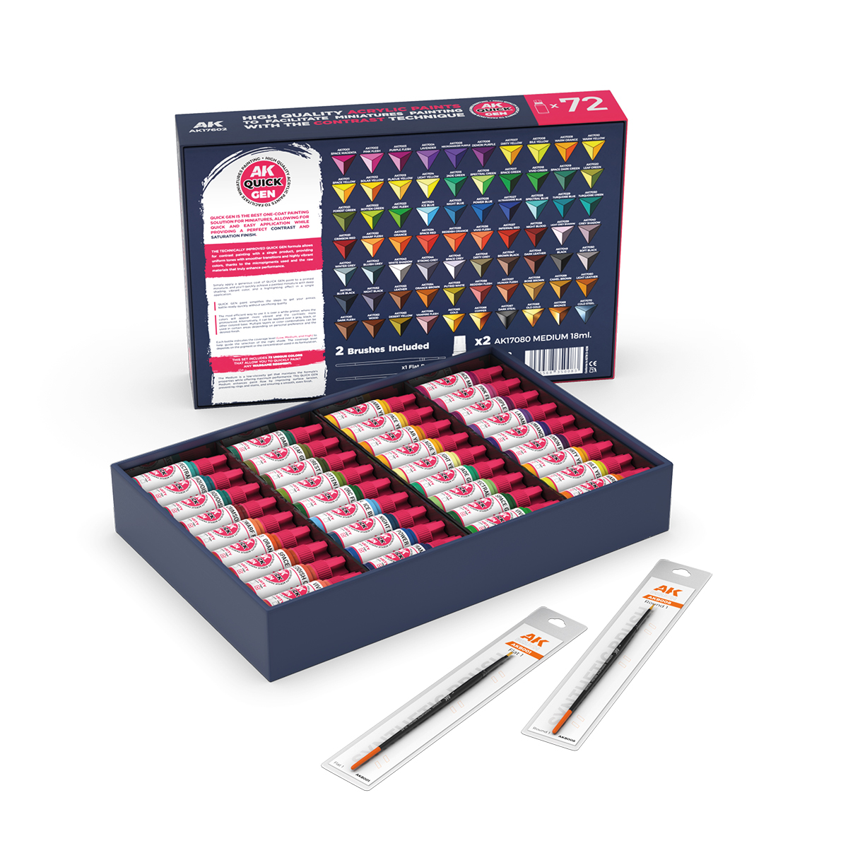 AK17602 Quick Paint Set (72 Quick Gen + 2 18ML Medium + 2 Brushes) - Quick Gen Set