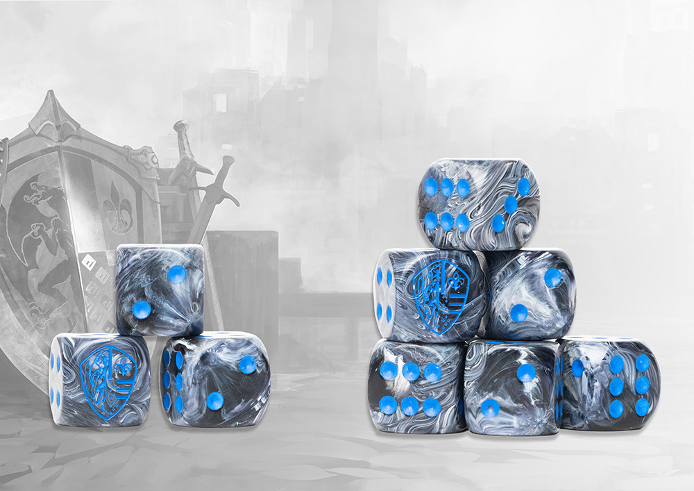 Hundred Kingdoms Logo on Steel Grey Marbled Dice - 24 per pack
